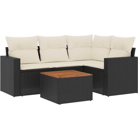 Salon de jardin 5 pcs avec coussins noir résine tressée vidaXL (1/5)