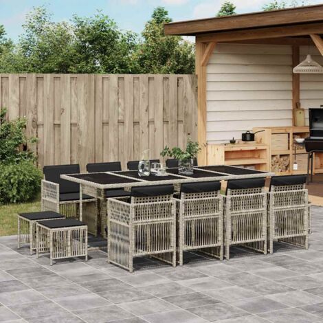 Ensemble à manger de jardin et coussins 13 pcs gris clair rotin vidaXL