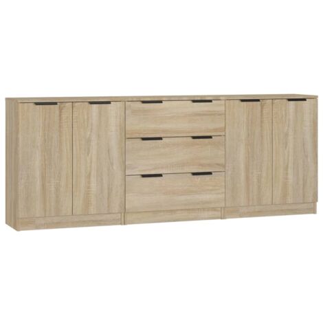 Vidaxl – Buffet 3 pcs chêne sonoma en bois d'ingénierie – Dimensions 60 x 30 x 70 cm – 2 buffets avec portes et 1 buffet avec tiroirs