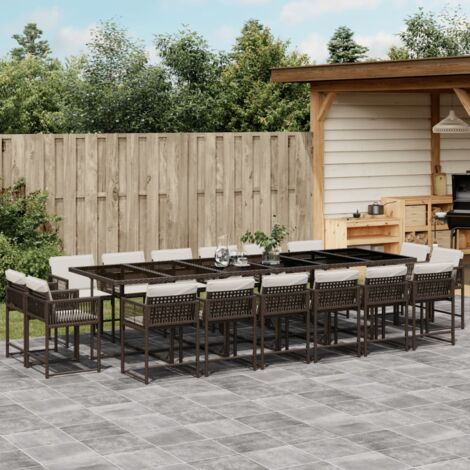 Ensemble à manger de jardin et coussins 17 pcs marron rotin vidaXL