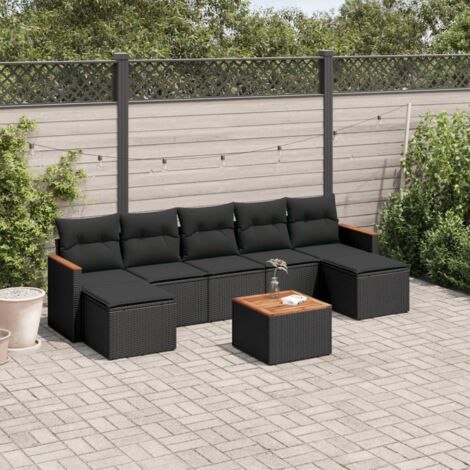 vidaXL Salon de jardin 8 pcs avec coussins noir résine tressée (1/3)