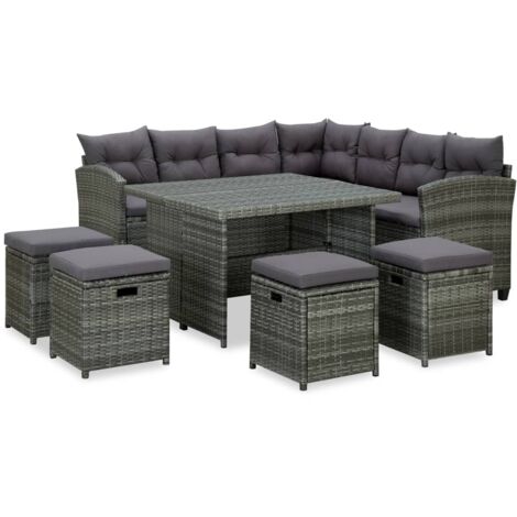 Vidaxl – Salon de jardin 6 pcs – Canapé d'angle avec coussins – Résine tressée gris – Table basse 100x100cm – Pour espaces extérieurs