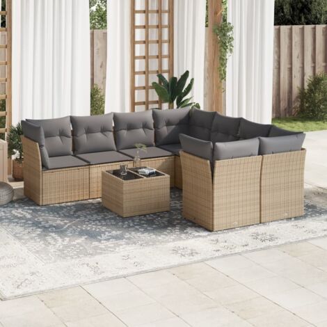 vidaXL Salon de jardin avec coussins 9 pcs beige résine tressée (1/3)