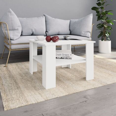 Vidaxl – Table basse fixe blanche 60x60x42 cm – Bois d'ingénierie – Surface stable pour boissons et décorations – Étagère de rangement intégrée