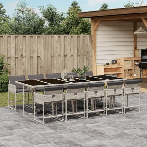 Ensemble à manger de jardin 11pcs avec coussins gris poly rotin vidaXL