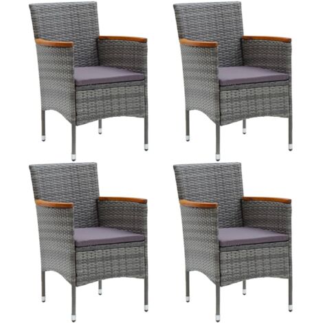 Vidaxl – Chaises de jardin lot de 4 en résine tressée gris – Accoudoirs en bois d'acacia – Dossier incurvé pour confort – Résistantes aux intempéries