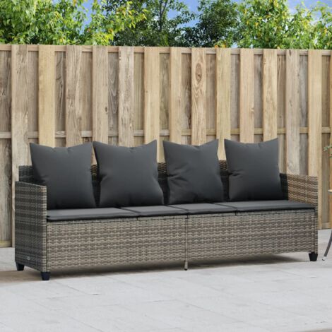 vidaXL Chaise longue avec coussins gris résine tressée (1/5)