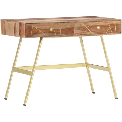 Vidaxl – Bureau droit 100x55x75 cm en bois massif – 2 tiroirs – Design industriel avec pieds en acier – Finition laquée et polie (1/6)