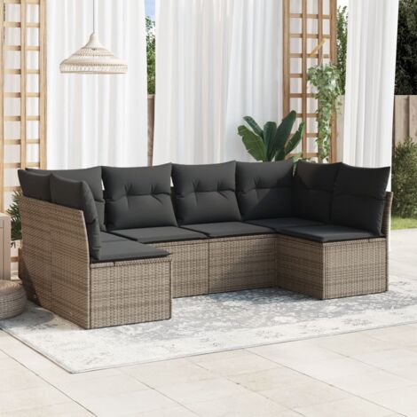 Salon de jardin 6 pcs avec coussins gris résine tressée vidaXL (1/3)