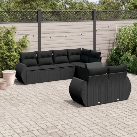 vidaXL Salon de jardin 7 pcs avec coussins noir résine tressée (1/3)