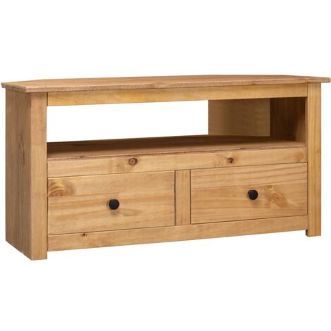 Vidaxl – Meuble TV d'angle 93x49x49 cm – Pin massif – 2 tiroirs et compartiment ouvert – Espace de rangement optimisé (1/7)