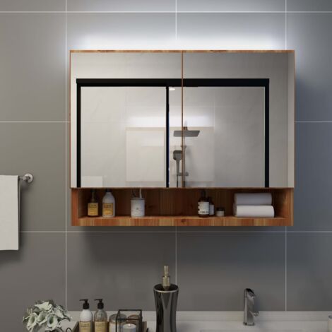 Vidaxl – Armoire murale de salle de bain à miroir LED – 2 portes – 3 étagères – MDF mélaminé – Dimensions 80x15x60 cm – Éclairage doux
