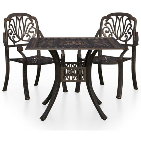 vidaXL Ensemble de bistro 3 pcs Aluminium coulé Bronze (1/6)