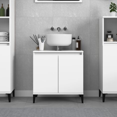 Vidaxl – Meuble sous vasque simple blanc 58x33x60 cm – Bois d'ingénierie résistant à l'humidité – Grand espace de rangement – Pieds en bois (1/6)