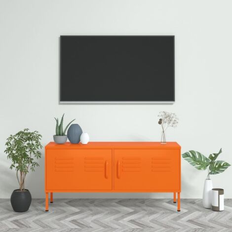 Vidaxl – Meuble TV en acier orange 105x35x50 cm – 2 portes avec étagère – Niveleurs ajustables pour hauteur – 4 trous pour câbles