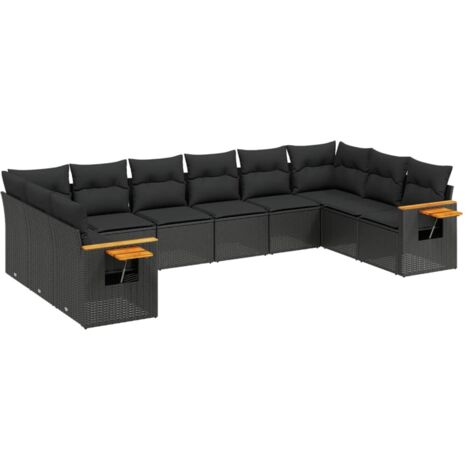 vidaXL Salon de jardin 10 pcs avec coussins noir résine tressée (1/5)