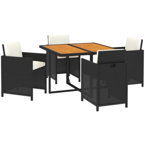 Vidaxl – Ensemble à dîner de jardin 5 pcs – Résine tressée noire – Coussins épais en polyester – Table 109x107x74 cm – Chaises empilables