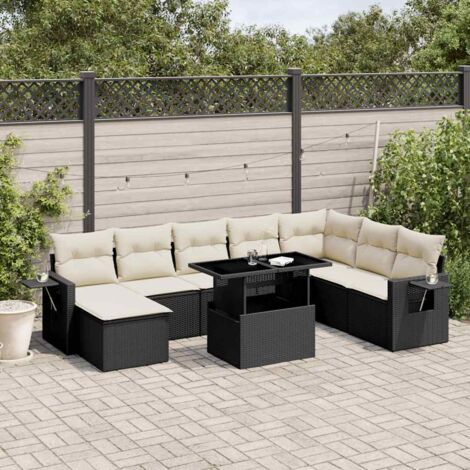 vidaXL Salon de jardin 8 pcs avec coussins noir résine tressée (1/5)