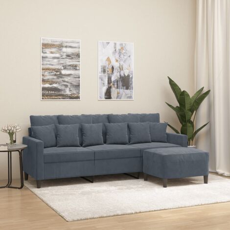 Vidaxl – Canapé droit 3 places velours gris foncé 180 cm – Structure robuste en métal et contreplaqué – Repose-pied inclus – Confort optimal (1/6)