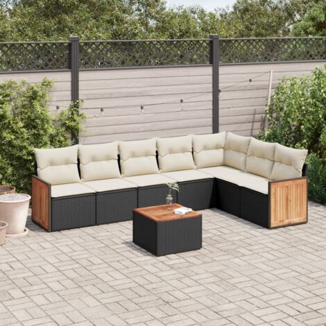 vidaXL Salon de jardin 8 pcs avec coussins noir résine tressée (1/3)
