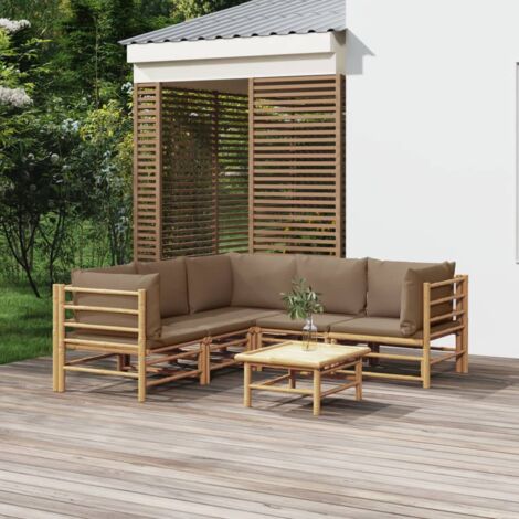 Salon de jardin 6 pcs avec coussins taupe bambou vidaXL