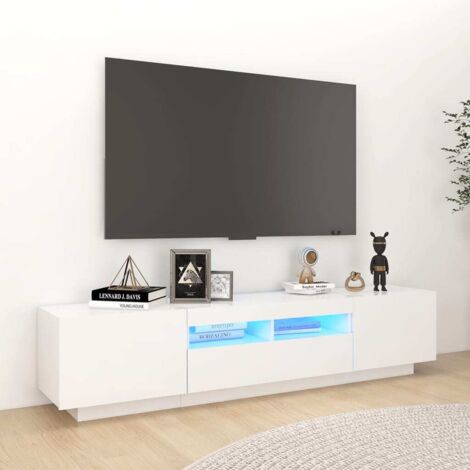 Vidaxl – Meuble TV blanc avec lumières LED RVB – Dimensions 180x35x40 cm – Construction en aggloméré – Espace pour appareils multimédias