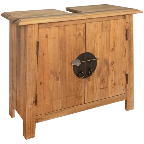 Vidaxl – Meuble sous vasque simple en pin massif recyclé 70x32x63 cm – Style vintage – Grand compartiment – Fixation murale incluse