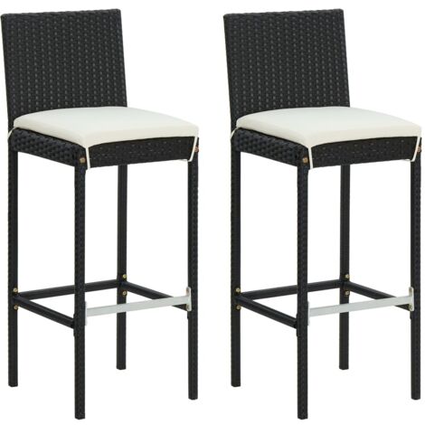 Vidaxl – Tabourets de bar de jardin avec coussins – 2 pièces – Résine tressée noire – Cadre en acier enduit de poudre – Hauteur d'assise 75 cm