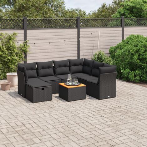 vidaXL Salon de jardin 8 pcs avec coussins noir résine tressée (1/4)