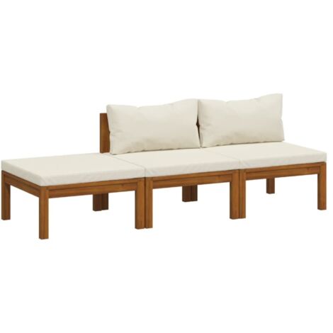 Salon de jardin 3 pcs avec coussin crème Bois d'acacia solide vidaXL