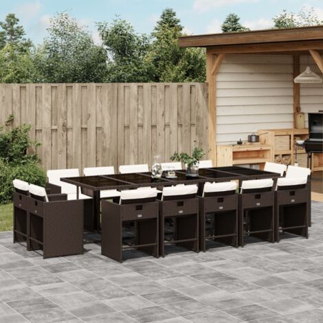 vidaXL Ensemble à manger de jardin avec coussins 15 pcs marron rotin (1/5)