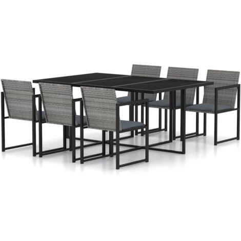 Vidaxl – Ensemble table et chaise de jardin 7 pcs – Résine tressée gris – Coussins amovibles et lavables – Table en verre trempé (1/6)