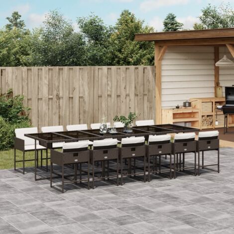 vidaXL Ensemble à manger de jardin avec coussins 13 pcs marron rotin (1/5)