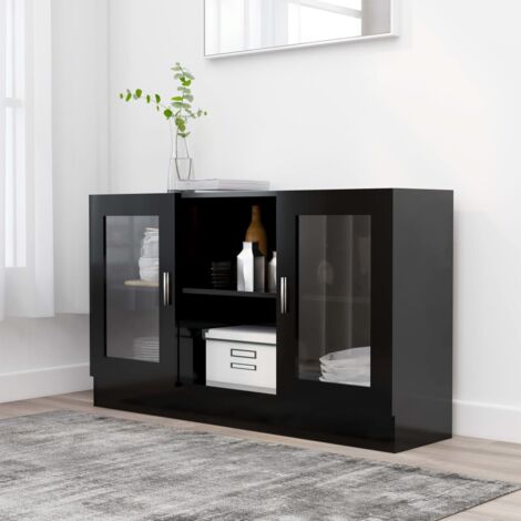 Vidaxl – Armoire à vitrine noire 120x30,5x70 cm – Bois d'ingénierie – 2 compartiments – Pour rangement livres et objets décoratifs