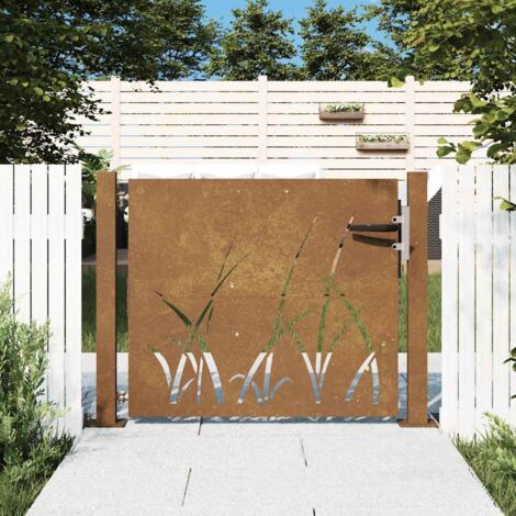 Vidaxl – Portail de jardin 110 x 105 cm en acier corten – Design découpé au laser – Système verrouillable – Résistant aux intempéries
