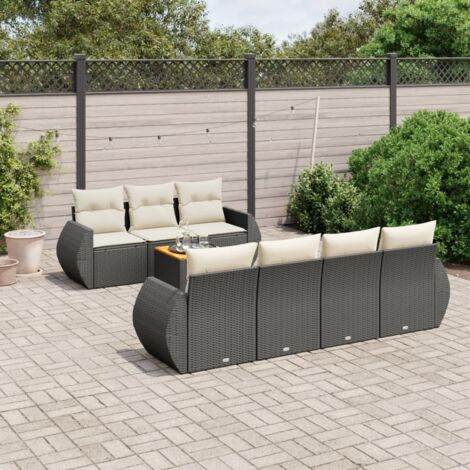 vidaXL Salon de jardin 8 pcs avec coussins noir résine tressée (1/3)