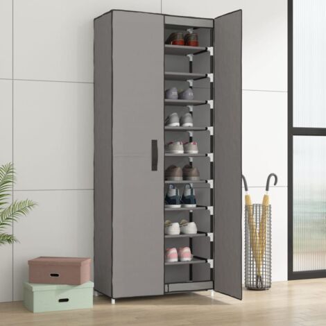 Vidaxl – Armoire à chaussures gris 60x30x166 cm – Tissu non tissé 100 % polyester – 10 niveaux – Fixation murale incluse