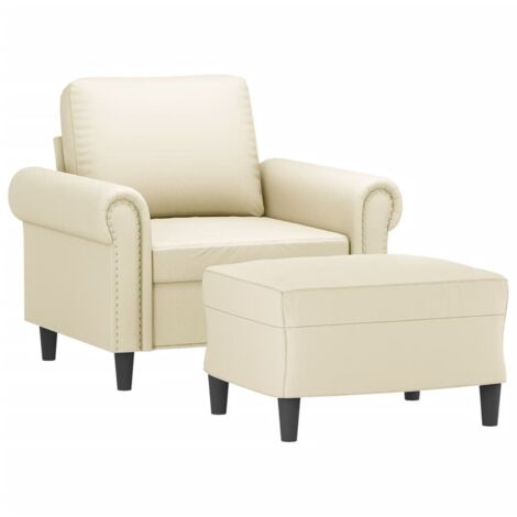 vidaXL Fauteuil avec repose-pied Crème 60 cm Similicuir (1/5)