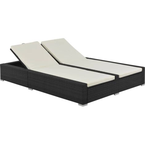 vidaXL Chaise longue double Résine tressée Noir (1/5)