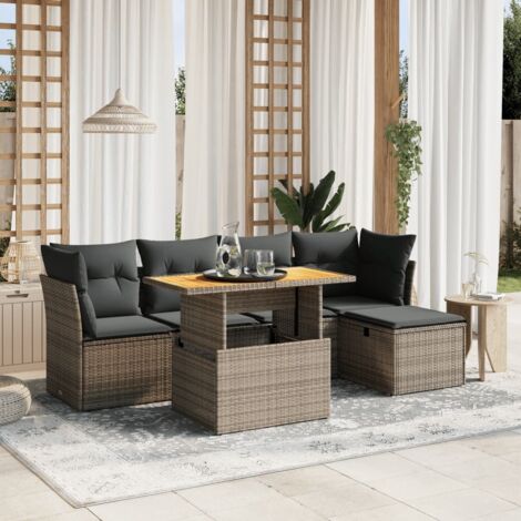 vidaXL Salon de jardin 6 pcs avec coussins gris résine tressée (1/4)