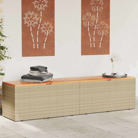 Boîte de rangement de jardin beige résine tressée bois d'acacia vidaXL