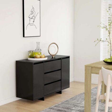 Vidaxl – Buffet noir 120x41x75 cm – 3 tiroirs en aggloméré – Design moderne et simple – Grand espace de rangement pour objets décoratifs (1/6)