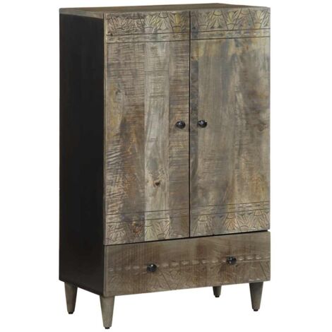 Vidaxl – Buffet en bois de manguier massif 60x33x110 cm – 1 tiroir et 2 grands compartiments – Finition gris clair pour rangement élégant (1/6)