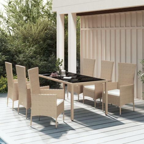 vidaXL Ensemble à manger de jardin et coussins 7 pcs beige poly rotin (1/5)