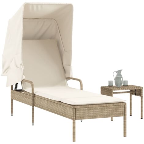 vidaXL Chaise longue avec auvent et table beige résine tressée