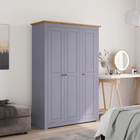 Vidaxl – Garde-robe 3 portes gris 118x50x171,5 cm en pin massif – Grand espace de rangement avec penderie – Design minimaliste et intemporel (1/10)