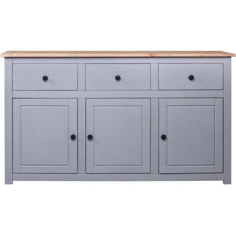 Vidaxl – Buffet gris 135x40x80 cm en pin massif – 3 tiroirs et 3 portes – Design rustique pour séjour ou salle à manger (1/7)