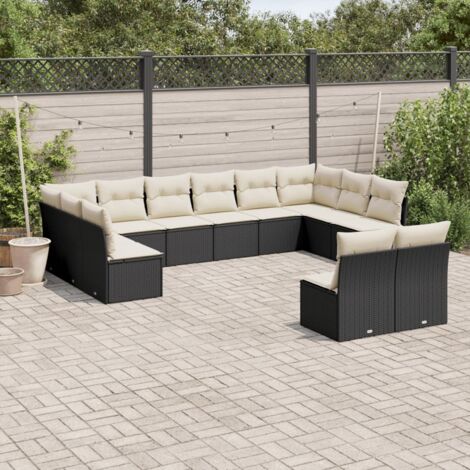 vidaXL Salon de jardin 12 pcs avec coussins noir résine tressée (1/3)