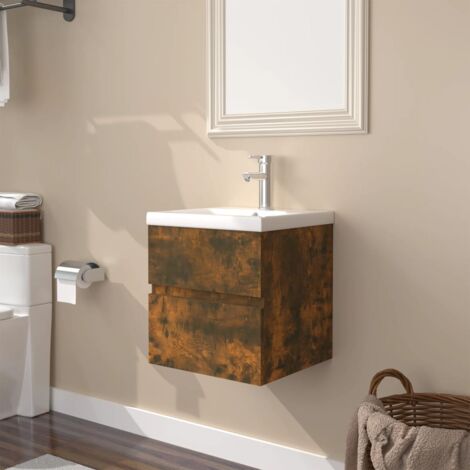 Vidaxl – Meuble lave-mains avec vasque intégrée – Chêne fumé – Bois d'ingénierie résistant à l'humidité – Dimensions 41x38,5x45 cm