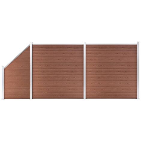 vidaXL Ensemble de clôture WPC 2 Carré + 1 Incliné 446 x 186 cm Marron
